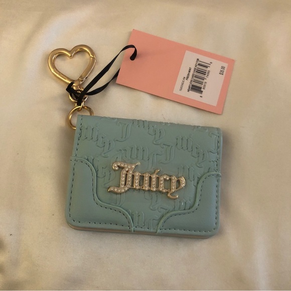 Juicy Couture Fresh Mint Faux Leather Heartless Card Case Key Fob NWT - Picture 8 of 15